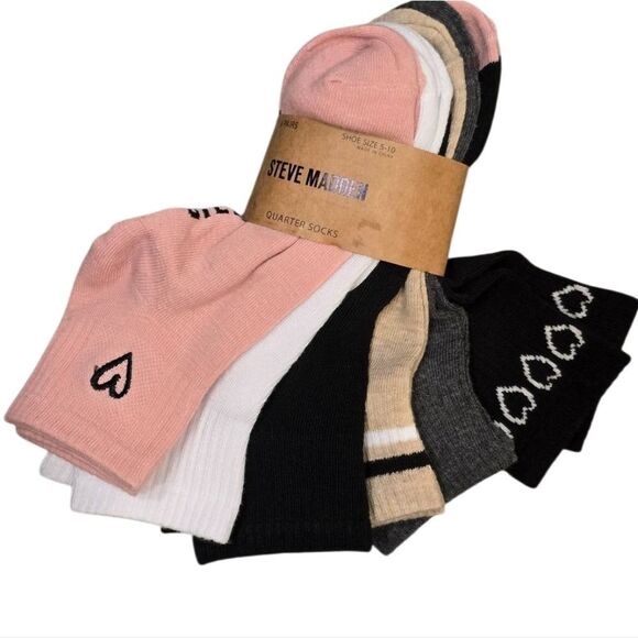 Steve Madden 6-PK Heart, Stripe, & Solid Quarter Socks - Picture 2 of 6